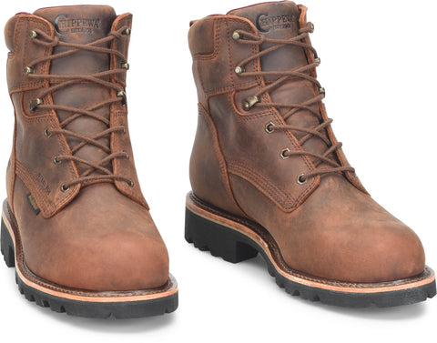 Chippewa Mens Super DNA 6in WP Steel Toe Walnut Leather Work Boots