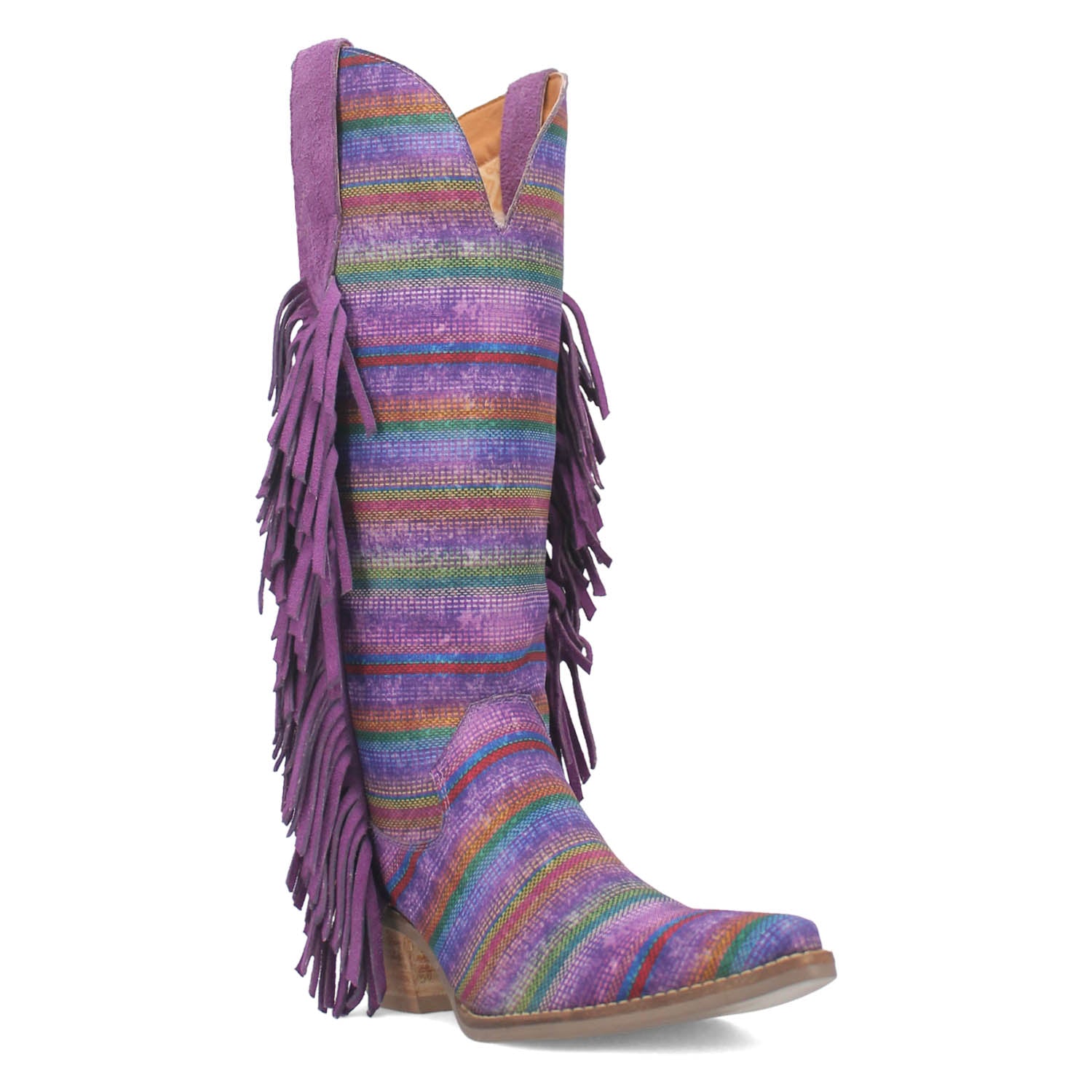 Dingo Womens Hot Tamale Purple Multi Textile Fringe Cowboy Boots Workwear Unlimited