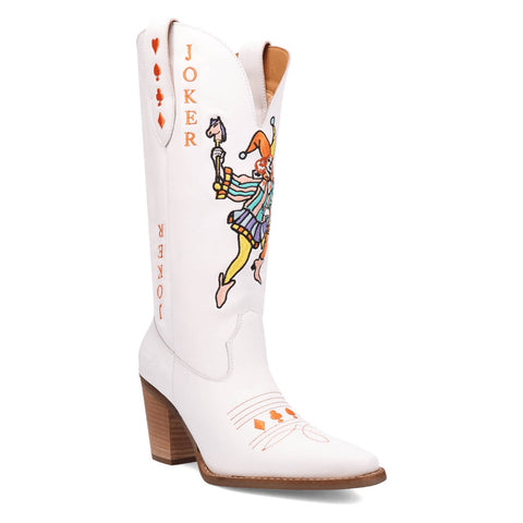 Dingo Womens Joker White Leather 13in Cowboy Boots