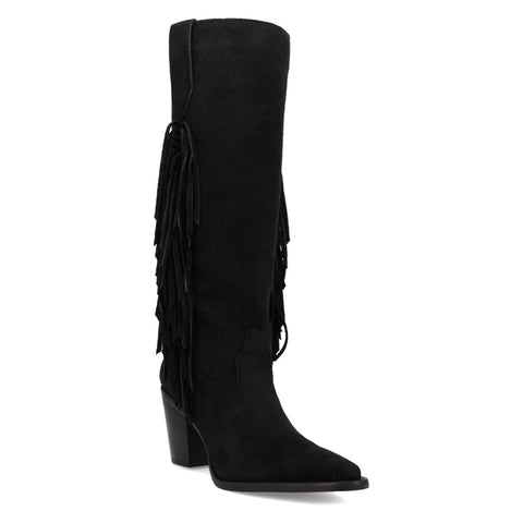 Dingo Womens Twister Black Suede 16in Fringe Cowboy Boots