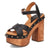 Dingo Womens Lotus Wooden Black Leather Stud Sandals Shoes