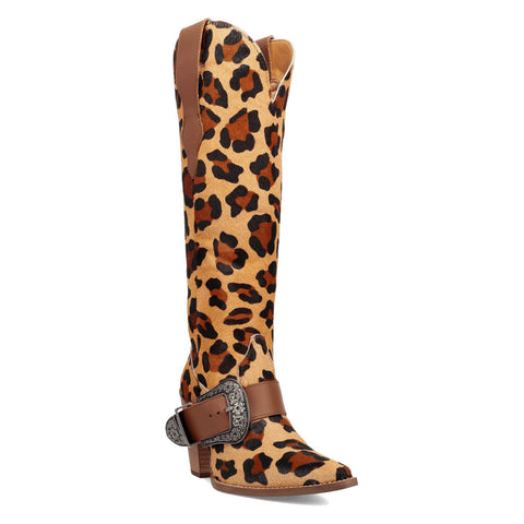 Dingo Womens Spur Crazy Leopard Calf Leather 18in Cowboy Boots