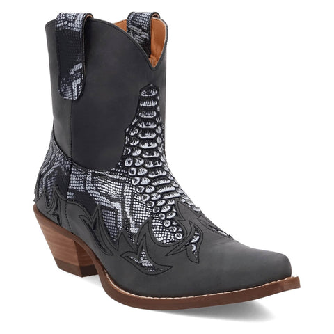 Dingo Womens Cobra Kissie Black Leather 7in Western Ankle Boots