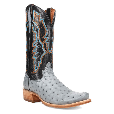 Dan Post Mens Brady Blue/Black Full Quill Ostrich Cowboy Boots