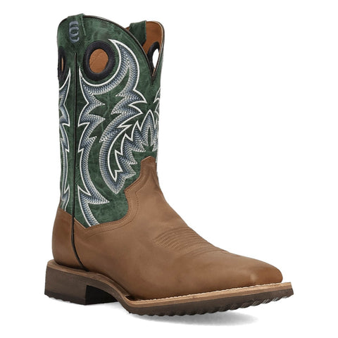 Dan Post Mens Royston Tan/Green Leather 11in Cowboy Boots