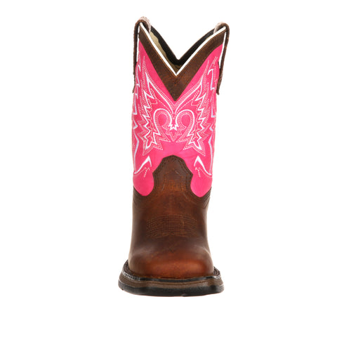 Lil' Durango Kids Girls Pink Leather Let Love Fly Western Cowboy Boots