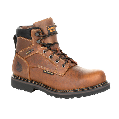 Georgia Mens Brown Leather Revamp WP ST Work Boots
