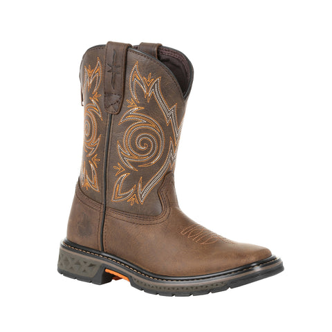 Georgia Youth Brown Leather Carbo-Tec LT Pull-On Cowboy Boots