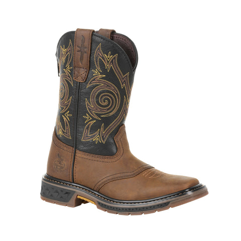 Georgia Youth Brown/Black Leather Carbo-Tec LT Pull-On Cowboy Boots
