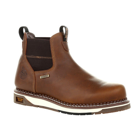 Georgia Mens Brown Leather Wedge WP Chelsea Work Boots