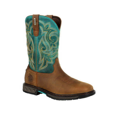 Georgia Womens Brown/Green Leather Carbo-Tec ST WP Cowboy Boots