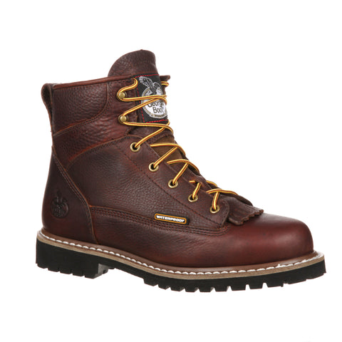 Georgia Mens Chocolate Leather WP Lace-to-Toe Work Boots