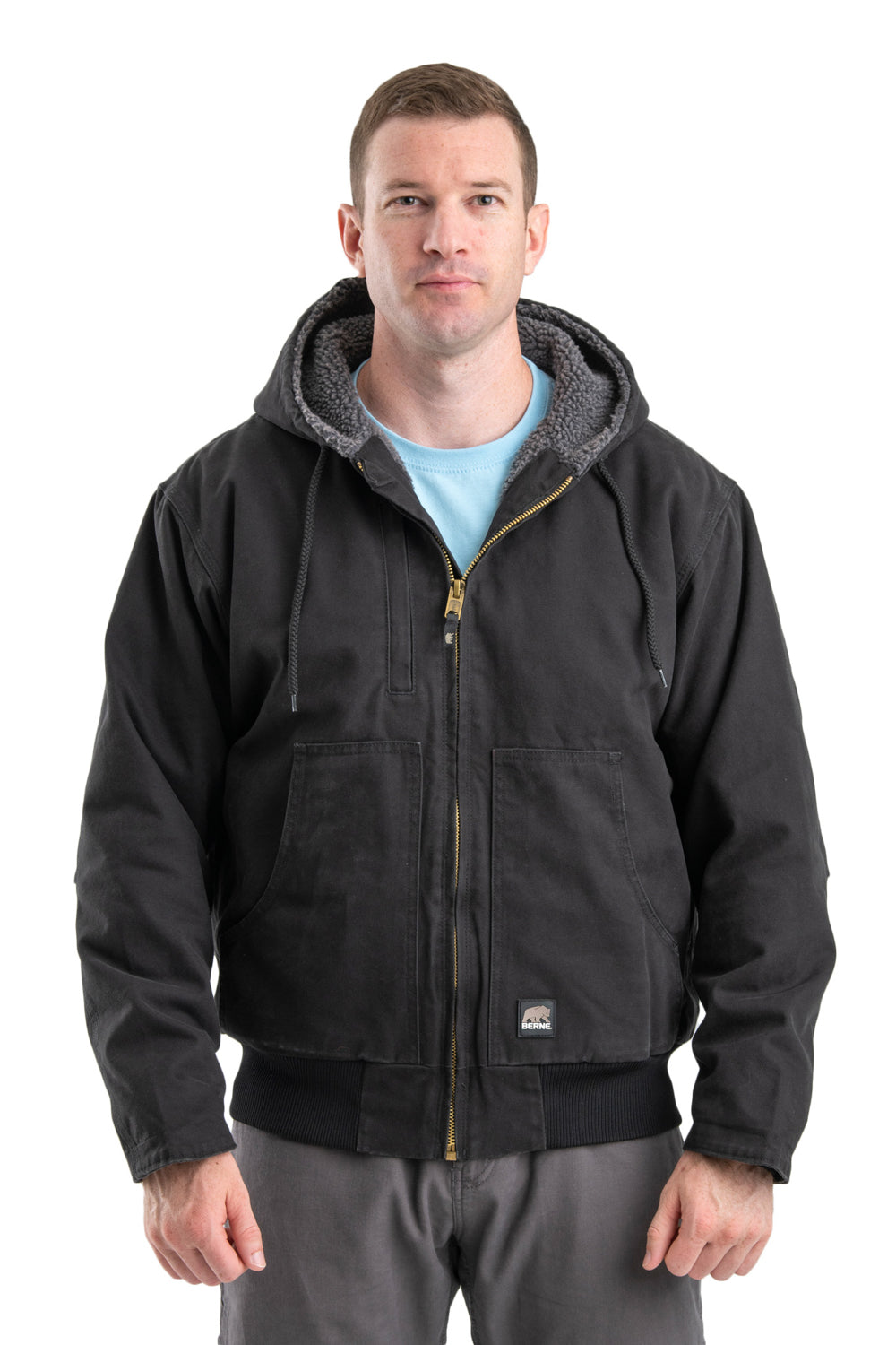 Berne Mens Black 100% Cotton Washed Hooded Jacket – Workwear Unlimited