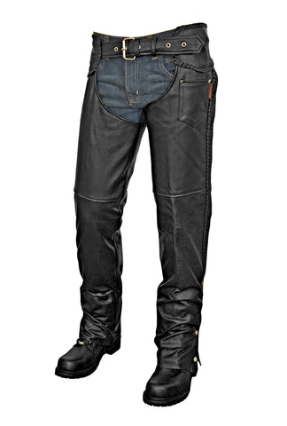 Interstate Sergeant Mens Motorcycle Chaps Black Leather