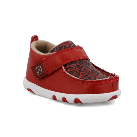 Twisted X Infant Unisex Driving Moc Tooled Cherry Red Leather Slip-On Shoes