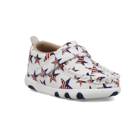 Twisted X Infant Unisex Driving Moc Red/White/Blue Fabric Slip-On Shoes