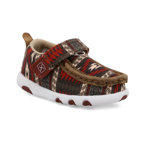 Twisted X Infant Unisex Hooey Driving Moc Aztec Red Multi Fabric Slip-On Shoes