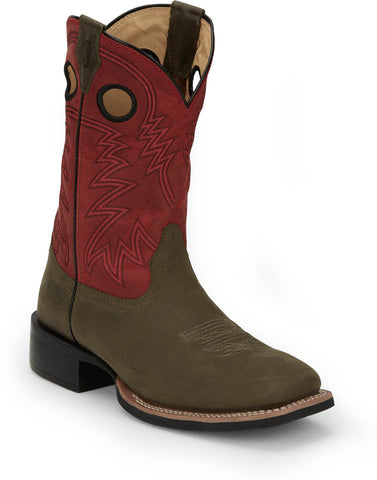 Justin Mens Show Stopper 11in Western Ash/Red Leather Frontier Cowboy Boots