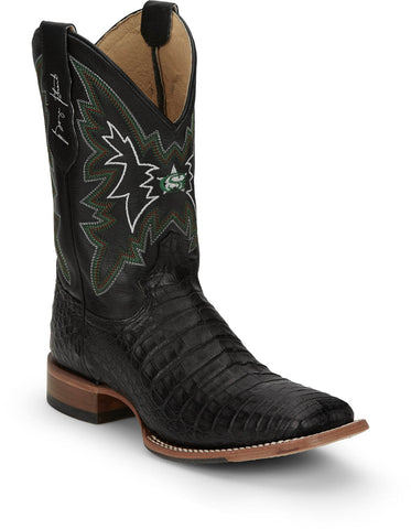 Justin Mens Haggard 11in Black Caiman George Strait Cowboy Boots