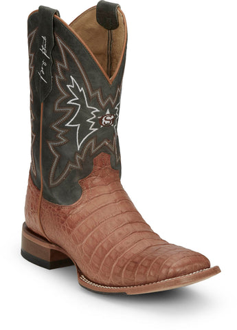 Justin Mens Haggard 11in Tan Caiman George Strait Cowboy Boots