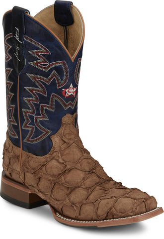 Justin Mens Ocean Front 11in Tan Pirarucu George Strait Cowboy Boots
