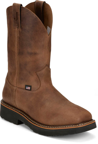 Justin Mens Ames 11in Walnut Leather Work Boots