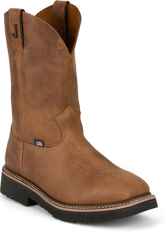 Justin Mens Ames 11in Steel Toe Walnut Cowhide Work Boots