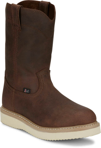 Justin Mens Ram 10in Pecan Leather Work Boots