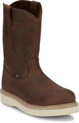 Justin Mens Ram 10in Steel Toe Pecan Leather Work Boots