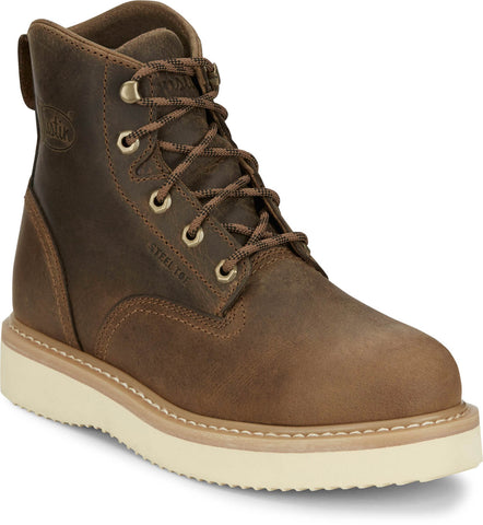 Justin Mens Maxwell 6in Steel Toe Peanut Leather Work Boots