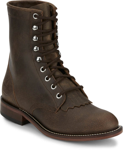 Justin Mens McKean 7in Lace-Up Roper Brown Leather Work Boots