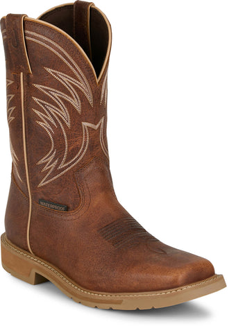 Justin Mens Daywork 11in Waterproof Pecan Water Buffalo Work Boots