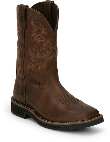 Justin 11in Steel Toe Mens Dark Brown Driller Leather Work Boots
