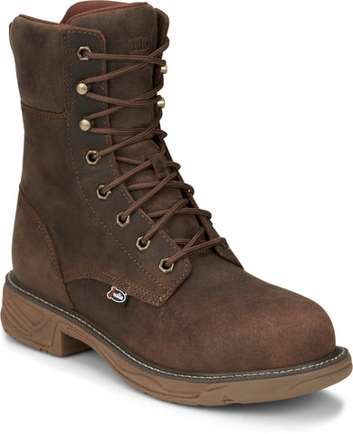 Justin Mens Rush 8in WP Comp Toe Pecan Leather Work Boots