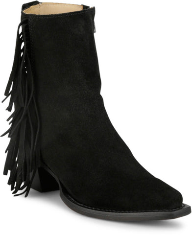 Justin Womens Bev 7in Bootie Black Suede Fringe Ankle Boots