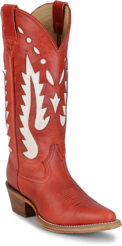 Justin Womens Faye 15in Western Red/Ivory Leather Cowboy Boots