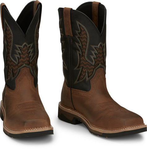 Justin 11in Water Buffalo CT Mens Pecan/Black Bolt Leather Work Boots