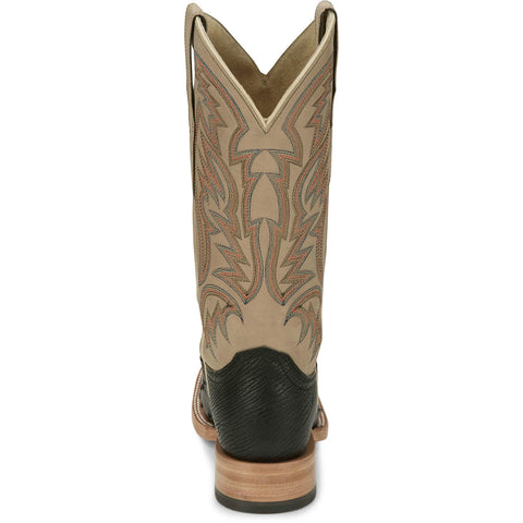 Justin Mens Doc Bar AQHA Black/Beige Full Quill Ostrich Cowboy Boots