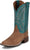 Justin Womens Shay 11in Western Tan/Turquoise Leather Bent Rail Cowboy Boots