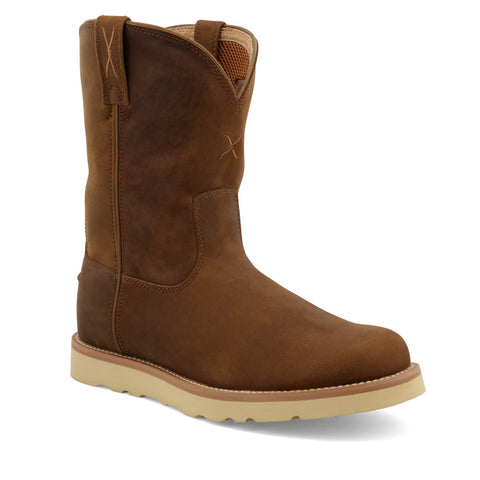 Twisted X Mens 10in Work Pull On Wedge Distressed Saddle Leather Cowboy Boots