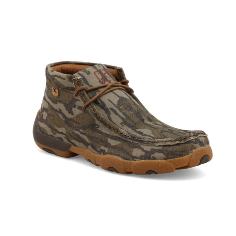 Twisted X Mens Driving Moc Mossy Oak Bottomland Camo Fabric Chukka Boots