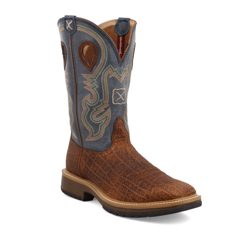 Twisted X Mens 12in Horseman Distressed Saddle/Peacock Leather Cowboy Boots