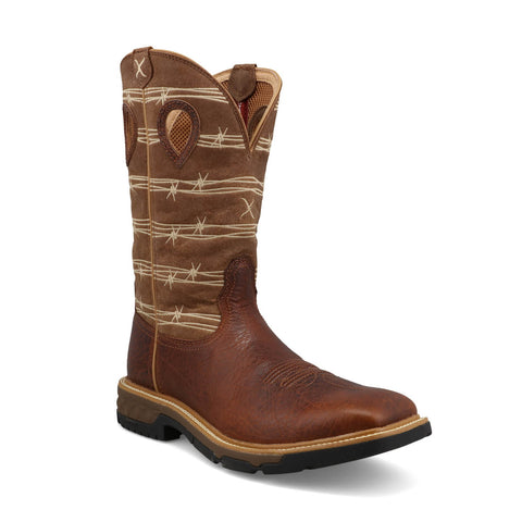 Twisted X Mens 12in Western EH SR Rustic/Lion Tan Leather Work Boots