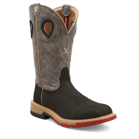 Twisted X Mens 12in Western Alloy Toe Charcoal/Grey Leather Work Boots