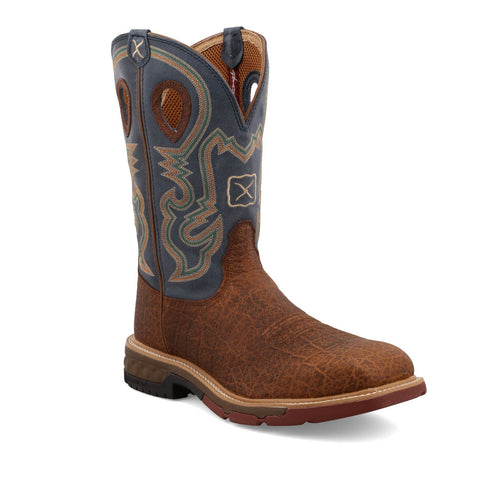 Twisted X Mens 12in Western Alloy Toe Saddle/Peacock Leather Work Boots