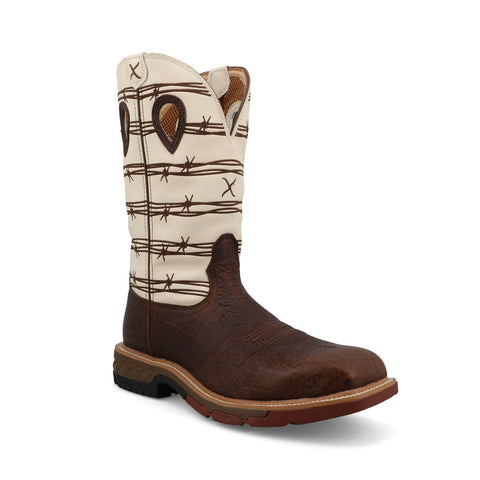 Twisted X Mens 12in Western Alloy Toe Brown/Bone Leather Work Boots