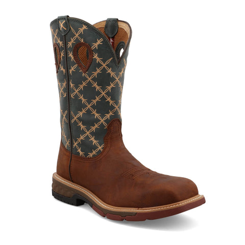 Twisted X Mens 12in Western Nano Toe Mocha/Slate Leather Work Boots