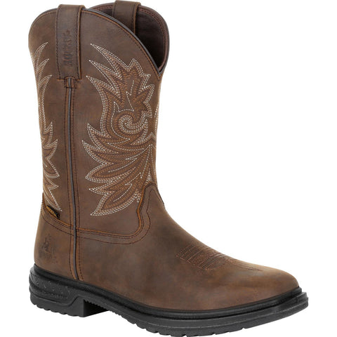 Rocky Mens Brown Leather 11in CT WorkSmart Cowboy Boots