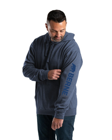 Berne Mens Signature Sleeve Pullover Space Blue Cotton Blend Hoodie