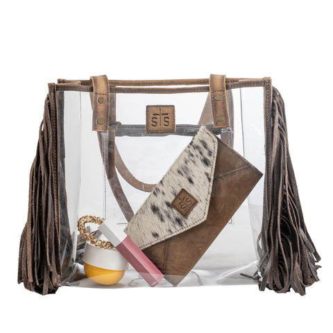 STS Ranchwear Womens Stadium Rules Fringe Clear Plastic Shoulder Tote Bag